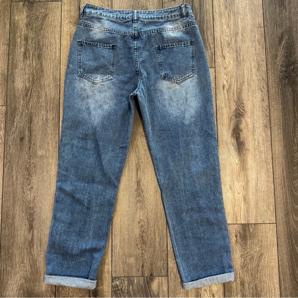 Distressed Baseball Patch Boyfriend Jeans Blue Size 8 - Picture 3 of 17